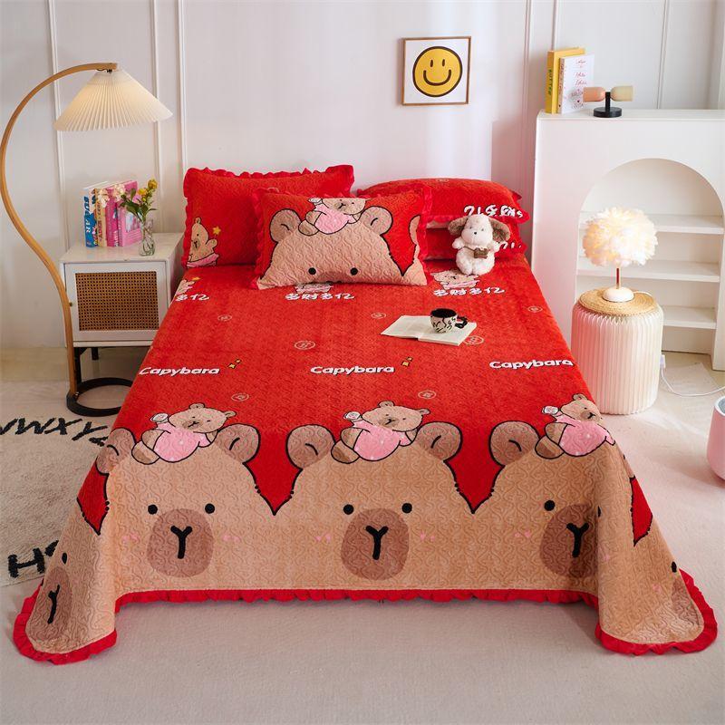 Milk Velvet Crystal Velvet Bed Cover Mattress Cover Blanket Kang Cover Warm Plus Velvet Blanket Quilted Bed Sheet Thickened Three-piece Set