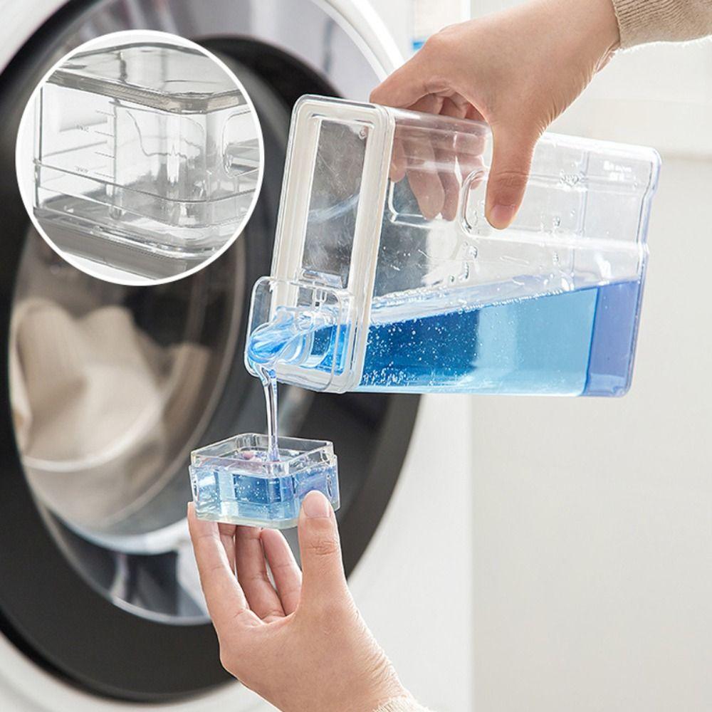 Transparente Waschmittel-Spenderflasche mit Messbecher, großer Kapazität, Waschpulverbehälter, versiegelt, 1,3 l