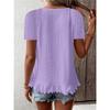 Women's Casual Hollow Out Ruffle Hem T-Shirt - Short Sleeve Round Neck Solid Color Top