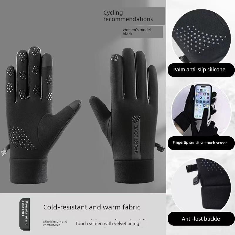 Winter Gloves for Women, Fleece-Lined, Thickened, Warm, Cute, Suitable for Cycling, Windproof, Cold-Proof, Touchscreen Compatible, Winter Season