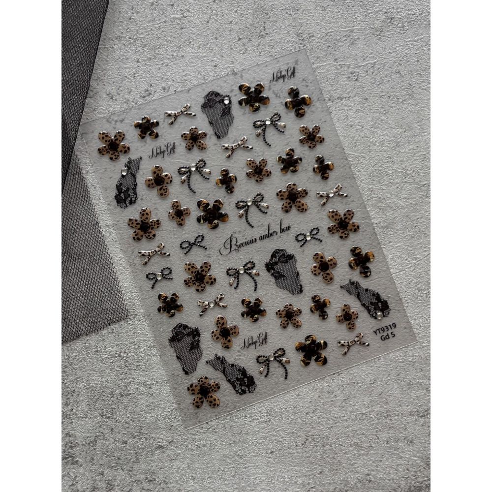 Leopard Print 5D Embossed Nail Stickers Hollow Black Lace Y2K DIY Nail Art For Women