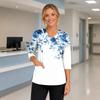 Women's Floral Print V-Neck Scrub Top with Pockets, 3/4 Sleeves and Side Slits for Uniform