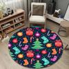 Circular Rug Christmas Tree Stocking Candy Cane Gift Bauble Colorful Doodle Kids Playroom Decor