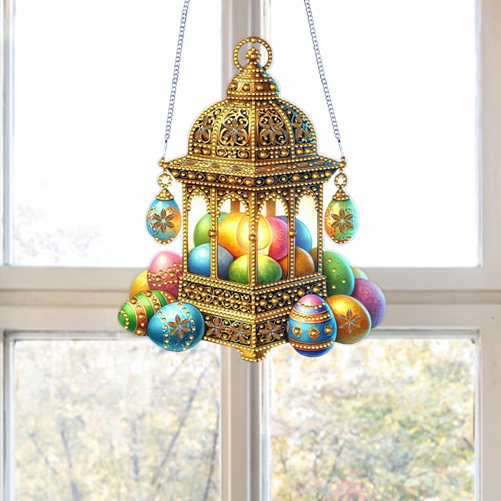 Flowers Easter Eggs 5D DIY Diamond Painting Dots Pendant DIY Diamond Art Pendant Kit Diamond Painting Ornaments for Art Crafts