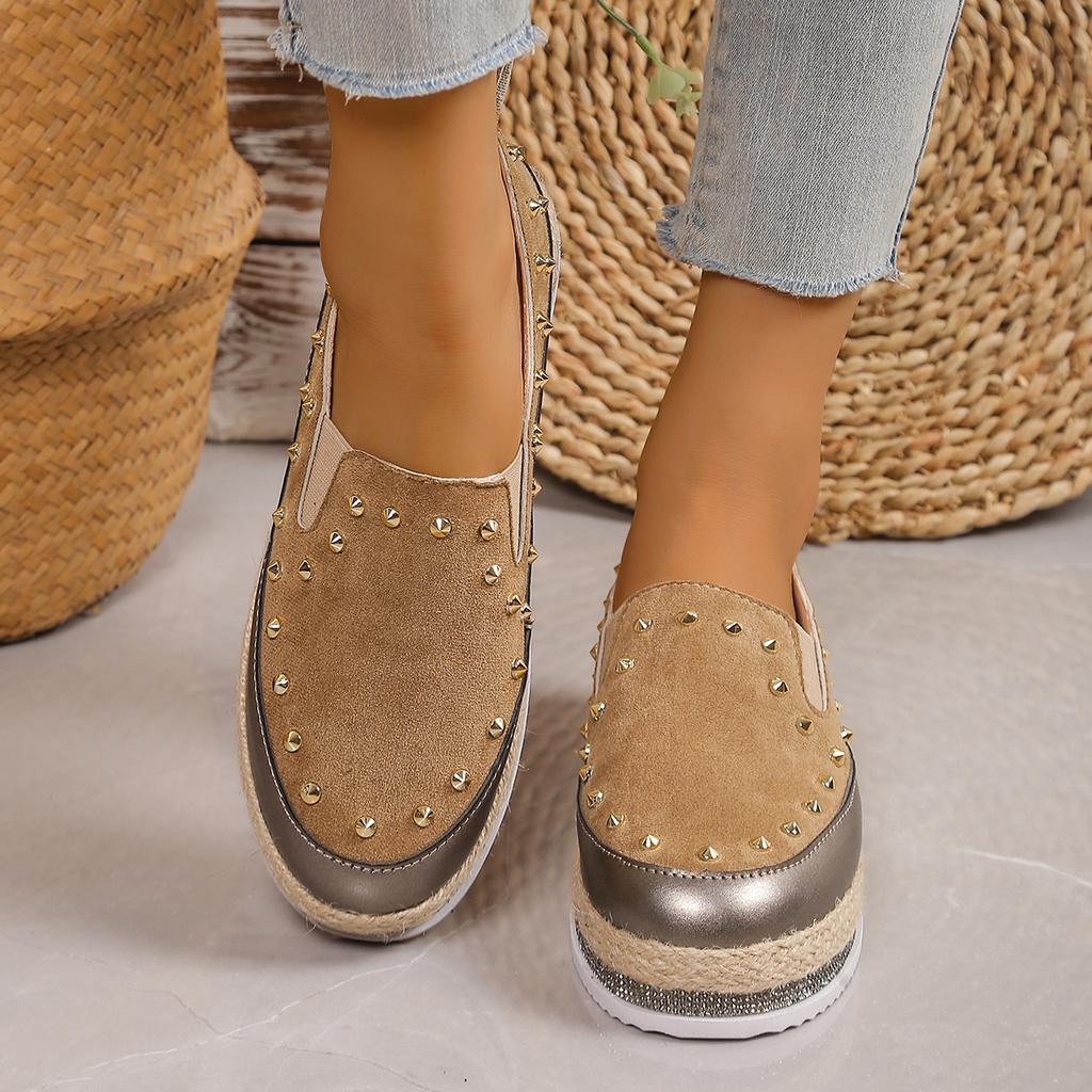Fashion Fashion Metal Rivets Loafers Shoes for Women 2024 Autumn Crystals Sole Slip On Flats Woman Lightweight Non Slip Walking Shoes