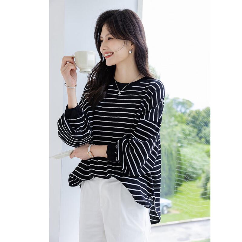 Mokana Women's Loose Fit Striped Long-Sleeve Knit Top