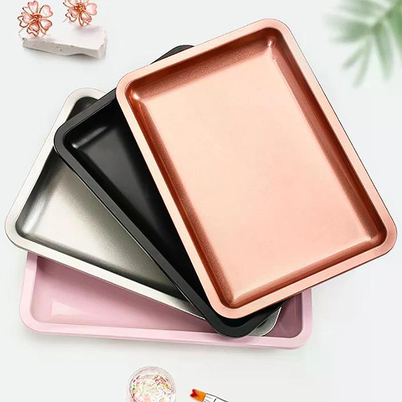 Plateau Métallique Fack pour Nail Art Plateau de Rangement Cosmétique en Acier Inoxydable Plateau à Bijoux Assiette Plateau Chirurgical de Médecin Outil de Rangement de Bureau