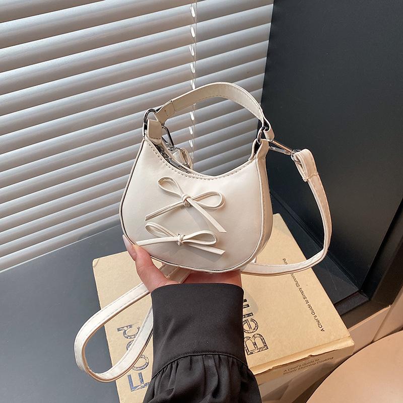 

Sweet Bow Girls Pu Shoulder Bags Versatile Solid Color Ladies Mini Crossbody Bag Cute Simple Women Lightweight Handbag Purse бежевый