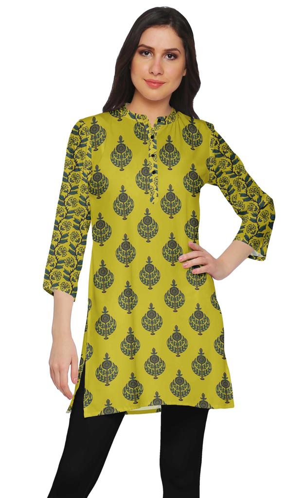 Moomaya Printed Side Slit Short Kurta Tunic For Women Summer Wear Ladies