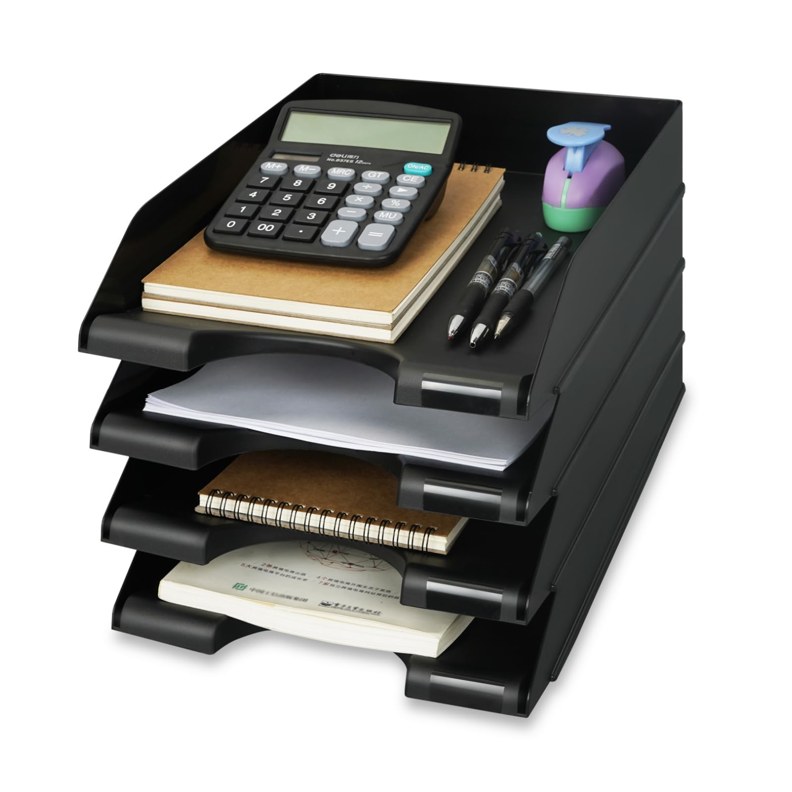 RAIN QUEEN A4 Letter Tray Black 4-Tier Vertical Desktop Storage Rack Document Shelf Small Item Storage Desk Tray File Storage Newspapers 5970₽