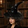 Witch Hat for Halloween Costume Women, Large Glitter Sequins Mesh Wizard Lightweight Polyester with Butterfly Accessory, Cosplay Black Hats Women