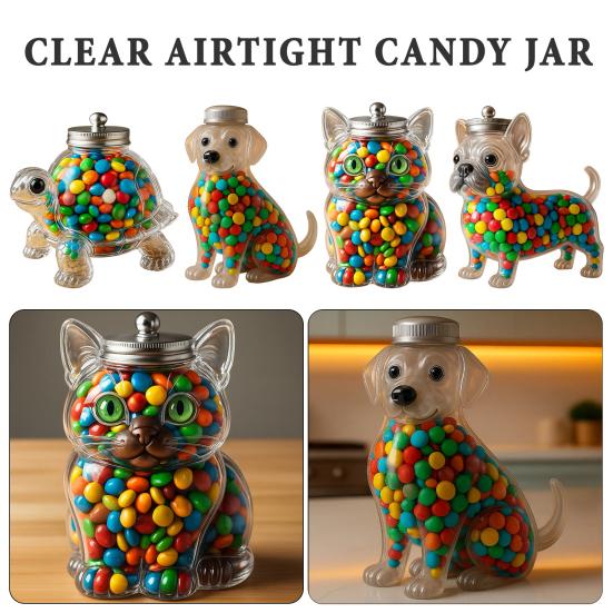Animal-Shaped Candy Jar Airtight Storage Jar with Lid Cute Transparent Cat Dog Design Snack Jar for Kitchen Countertop Cabinet
