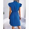 Spring Summer A Line Casual Dresses Women Lace Up Waist Pleated Office Lady Dress Elegant Ruffled Solid Loose Dress Female Clothing 24114