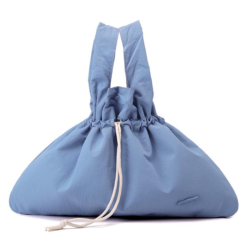 New Women's Retro Bundle Literary and Pastoral Handbag Solid Color Drawstring Commuter Bag