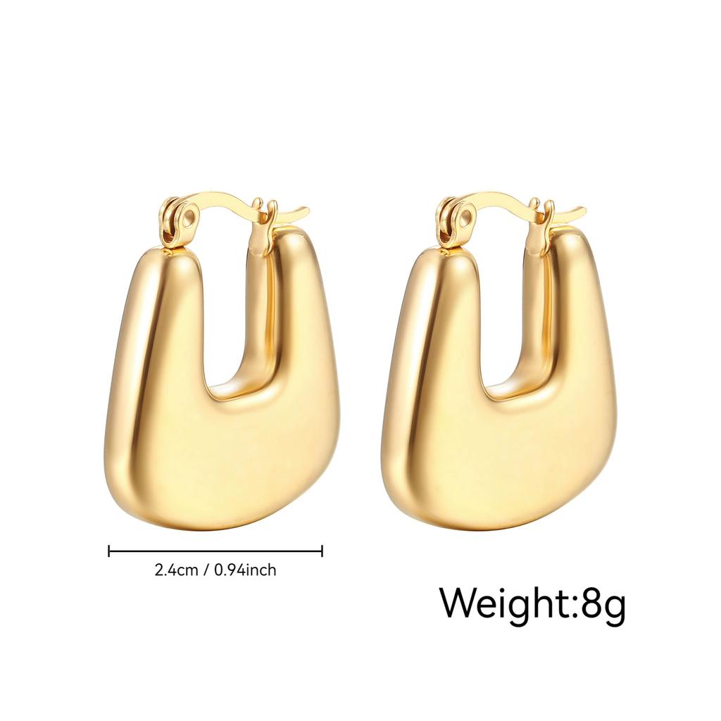 Stainless steel women's hollow earrings round gold-plated earrings 18K oval light luxury earrings