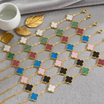 Gioiello Trifoglio a Quattro Foglie Baccato Oro 18k Stile Coreano 13mm Guscio Double-Sided