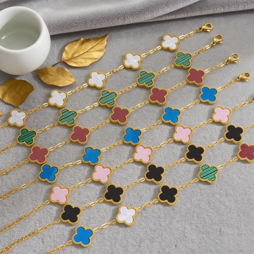 13mm Korean-Style 18k Gold-Plated Double-Sided Shell Four-Leaf Clover Jewelry
