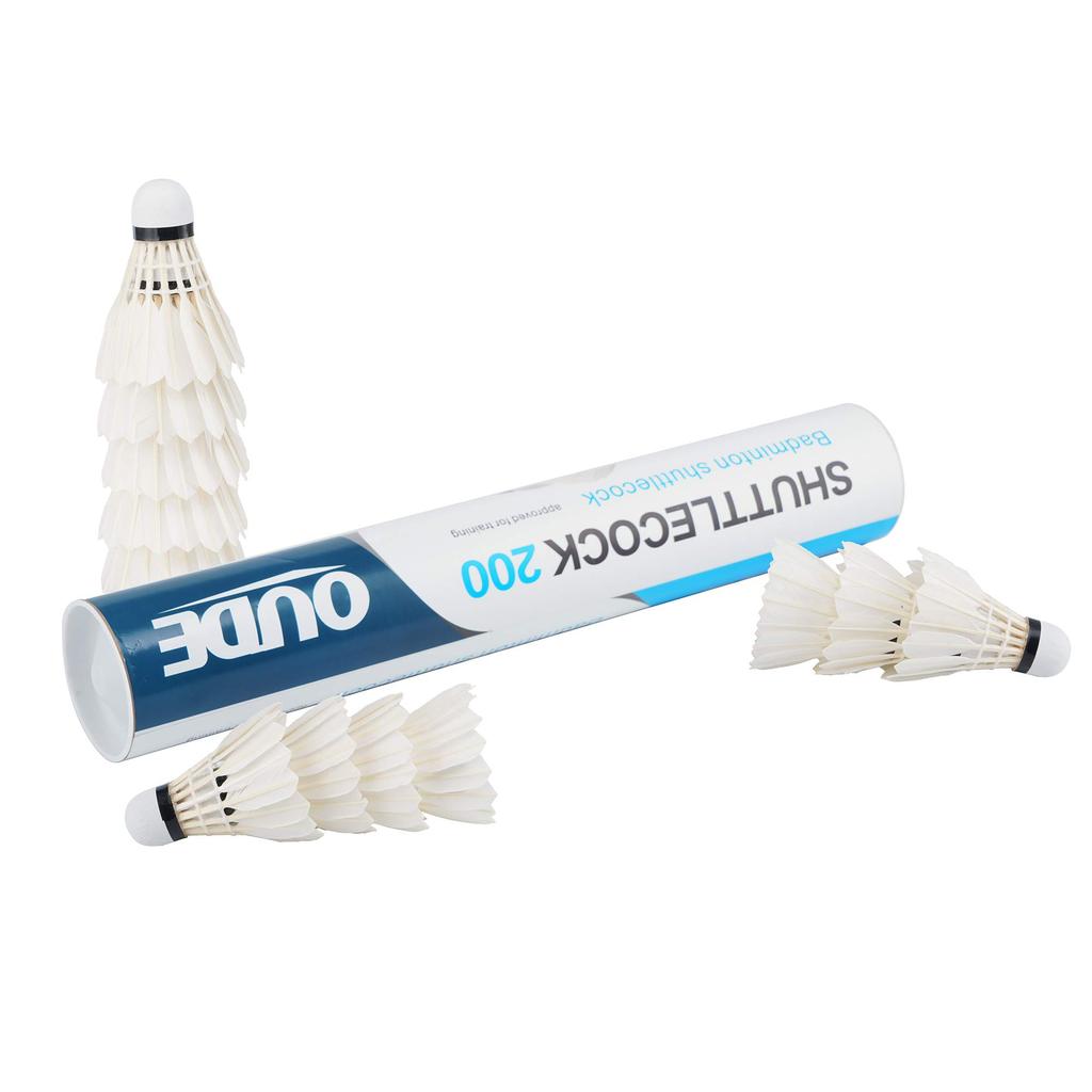 OUDE Model 200 with 12 Goose Feather Stable and Durable Sports Training Badminton Ball for Indoor and Outdoor White Badminton, Shuttlecocks, Games,