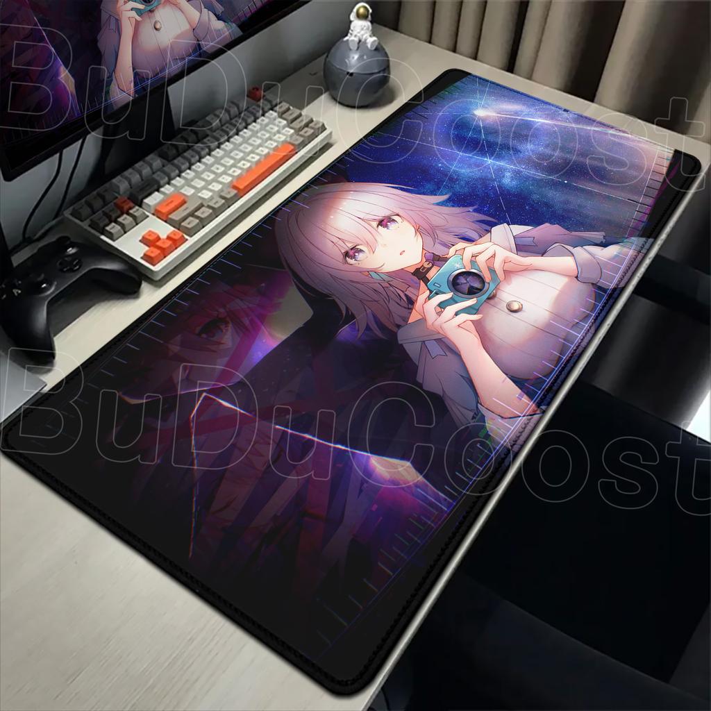 Cute anime game mouse pad Honkai Star Rail March 7th Girl Pink mousepad Non-slip Desk Mat desk organizers and trays 900 x 400MM