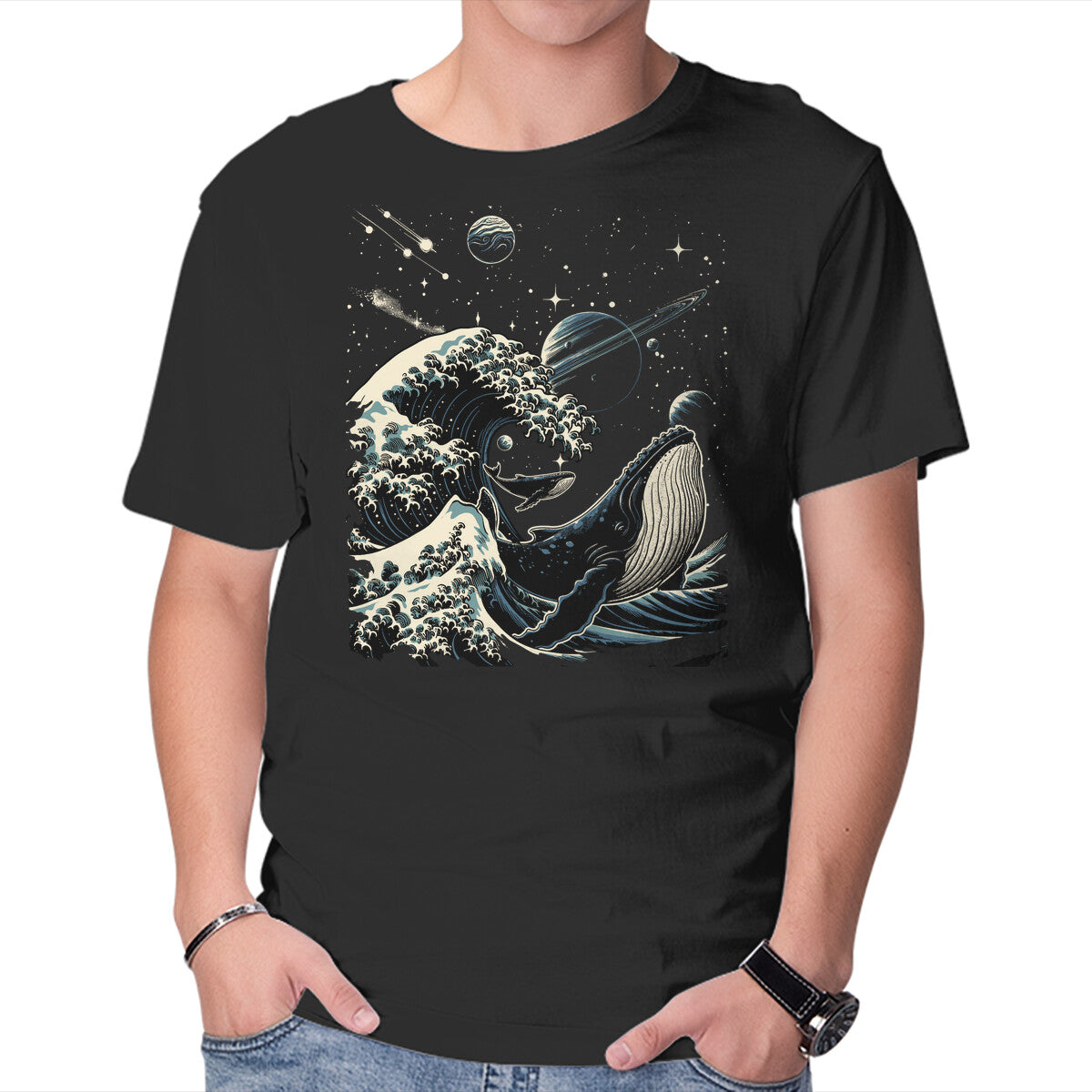 Unisex Crew Neck T-Shirt Cosmic Kanagawa Graphic Short Sleeve Casual Tee XXXXL