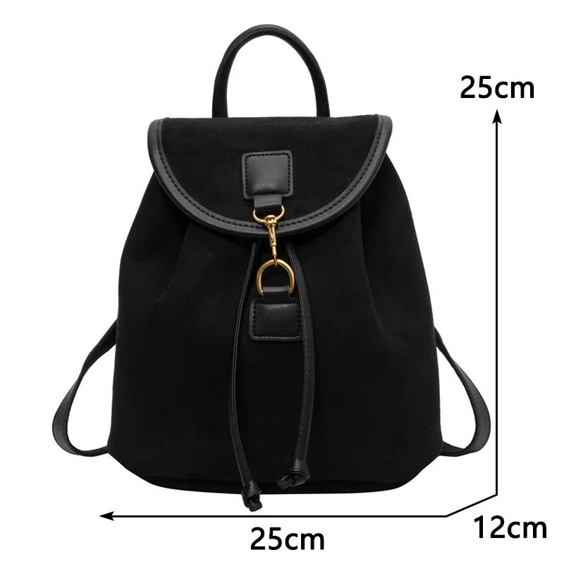 Vintage Velvet Backpack Women Fashion Casual Backpack All-Match Portable Bucket Bag Girls Schoolbag Large Capacity Handbag
