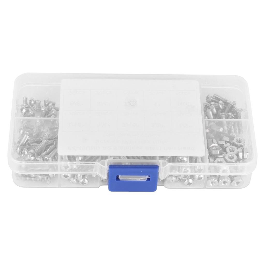 304 Stainless Steel Screws Cross Pan Head Screws with Hex Nuts Washers Screw Kit220pcs #4 40UNC