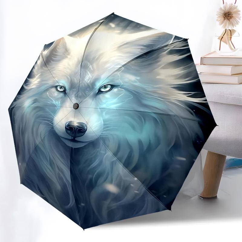 1 Stück Schnee Wolf Fantasy Automatisches Öffnungs-/Schließschirm mit faltbarem Design, Ideal für Fans, Reisende, den täglichen Gebrauch und festliche Geschenke!R087