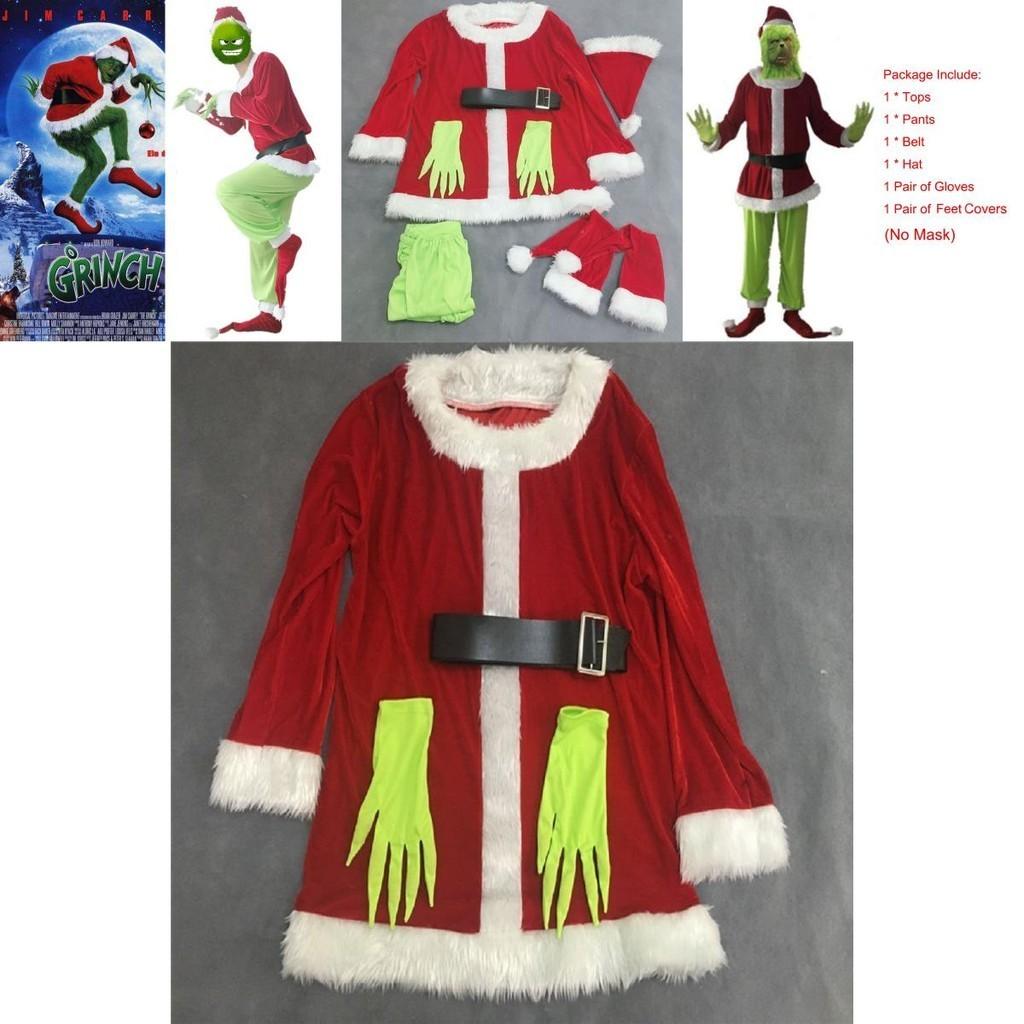 Auffälliges Grinch Cosplay Kostümset für Halloween-Maskeraden