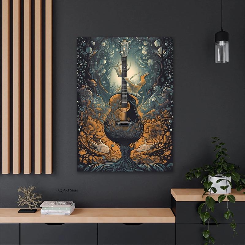 Colorful Symphony Guitar Canvas Painting Musical Inspiration Poster Print Wall Art for Living Room Home Decor Frameless Gifts