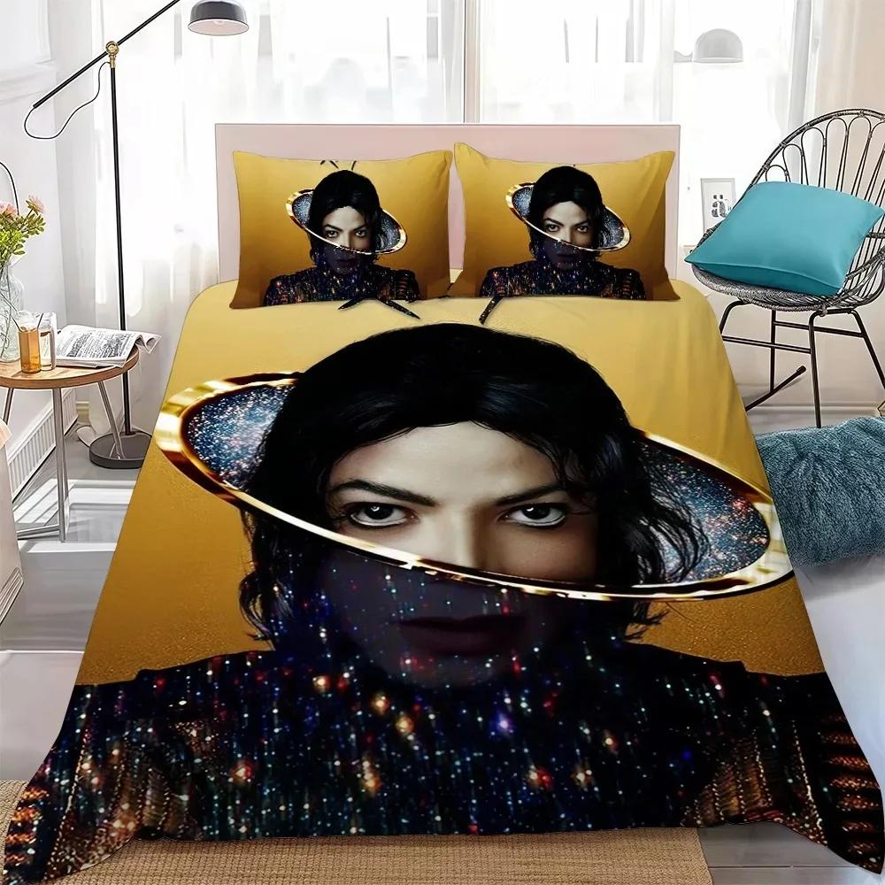 Ensemble de literie exquis Singer M-Michael Jackson Décoration Housse de couette Taie d'oreiller Décoration de chambre à coucher pour adulte Taille Jumeau Double Queen 135x200cm (3pcs)