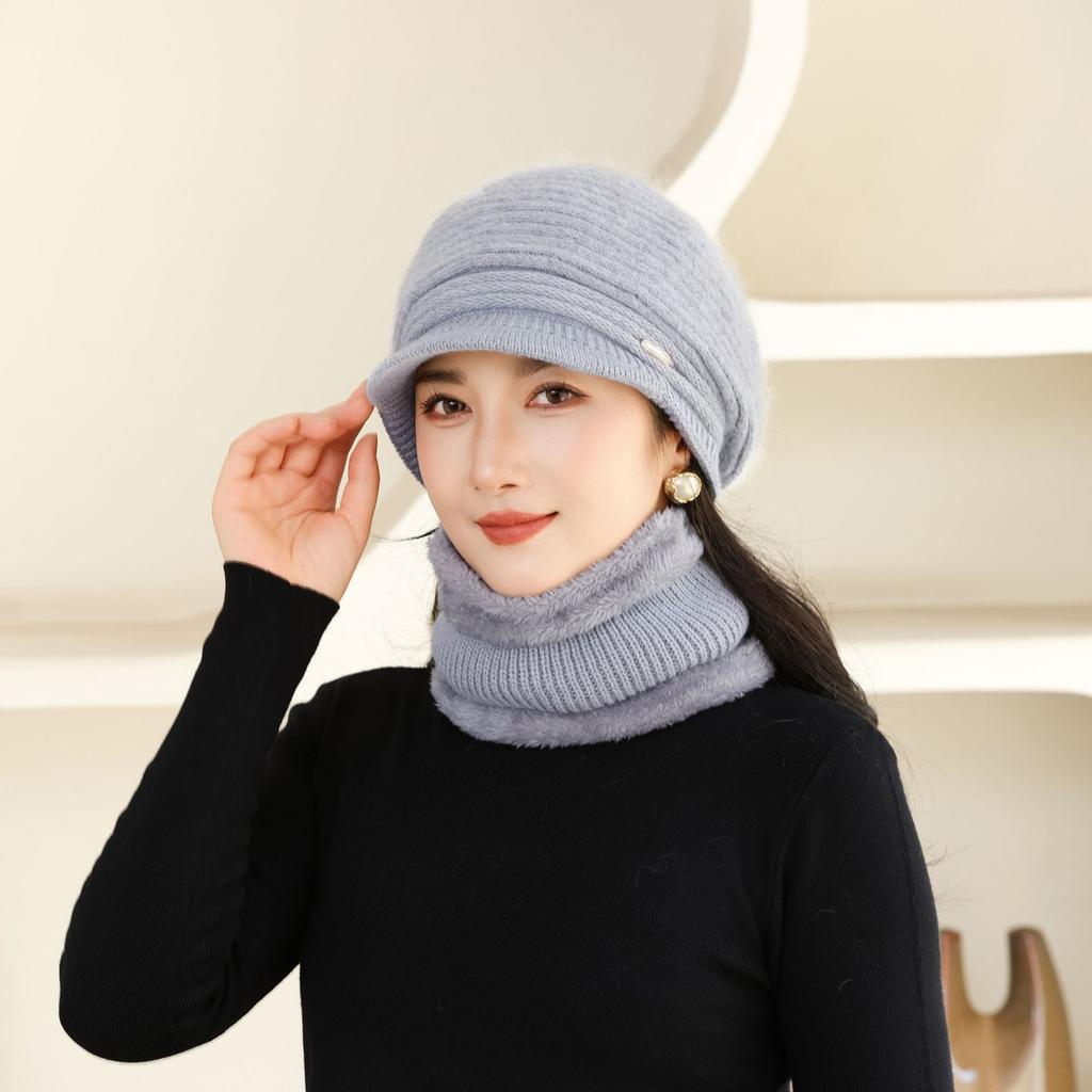 New Autumn and Winter Old Men's Hat for Women Knitted Versatile Warm and Casual Rabbit Fur Thickened Fashionable Wool Pot Hat Grandma Style