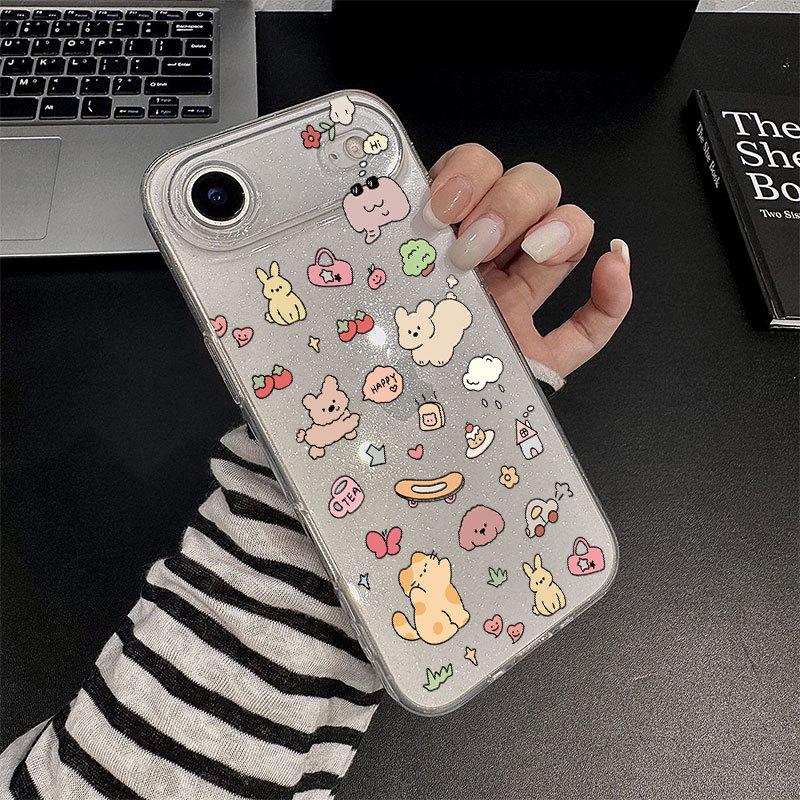 Glitter Cartoon Animal Phone Case for iPhone 11 To 17 Pro Max, Cute & Soft