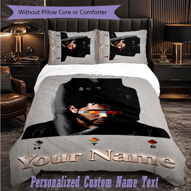 Personalized 3Pcs Bedding SetThe Weeknd Custom Text Duvet Cover Pillowcase Set Bedroom Gift