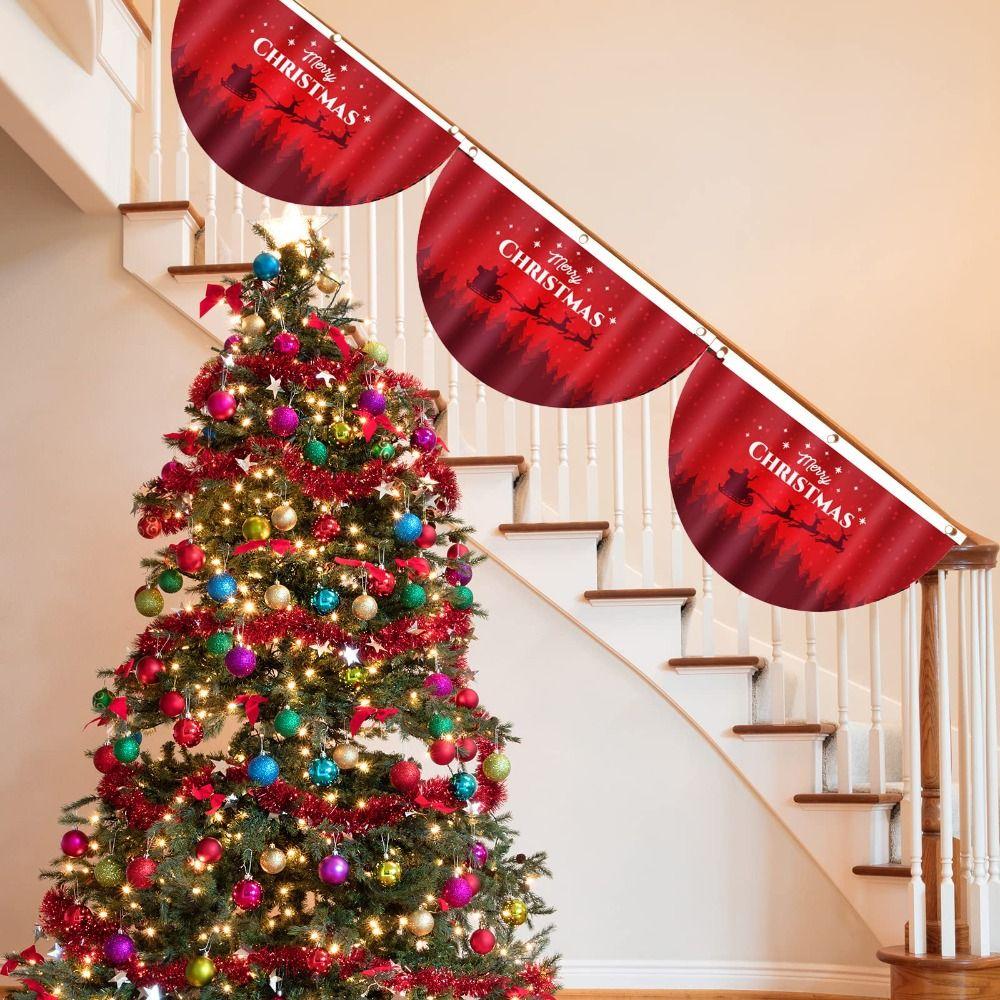 90x45cm Christmas Bunting Fan Flag Polyester Hanging Fan-shaped Flag Banner Snowman with Metal Grommet