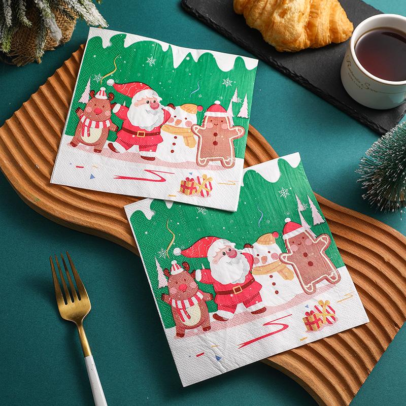 Cartoon Christmas Santa Paper Napkins - Square Theme for Restaurant Parties