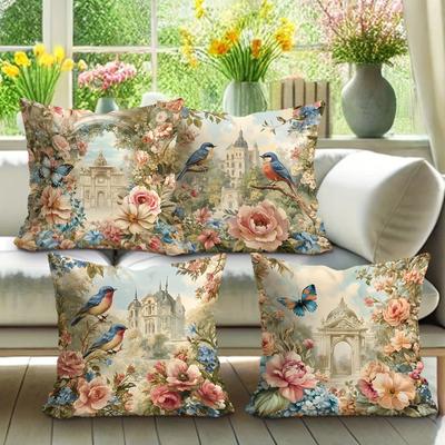 Magpie Flower Pattern Home Decor Pillowcase Bedroom Living Room Sofa Decoration Polyester Cushion Cover with Zipper