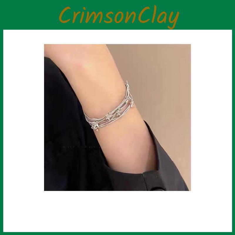 Trendy Sweet Cool Geometric Star Charm Layered Alloy Bracelet For Women 2024 Summer