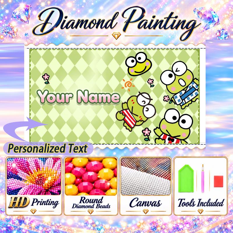 Keroppi 5D DIY Diamond Painting Custom Name Text, Full Drill Rhinestone Mosaic Art Home Gift