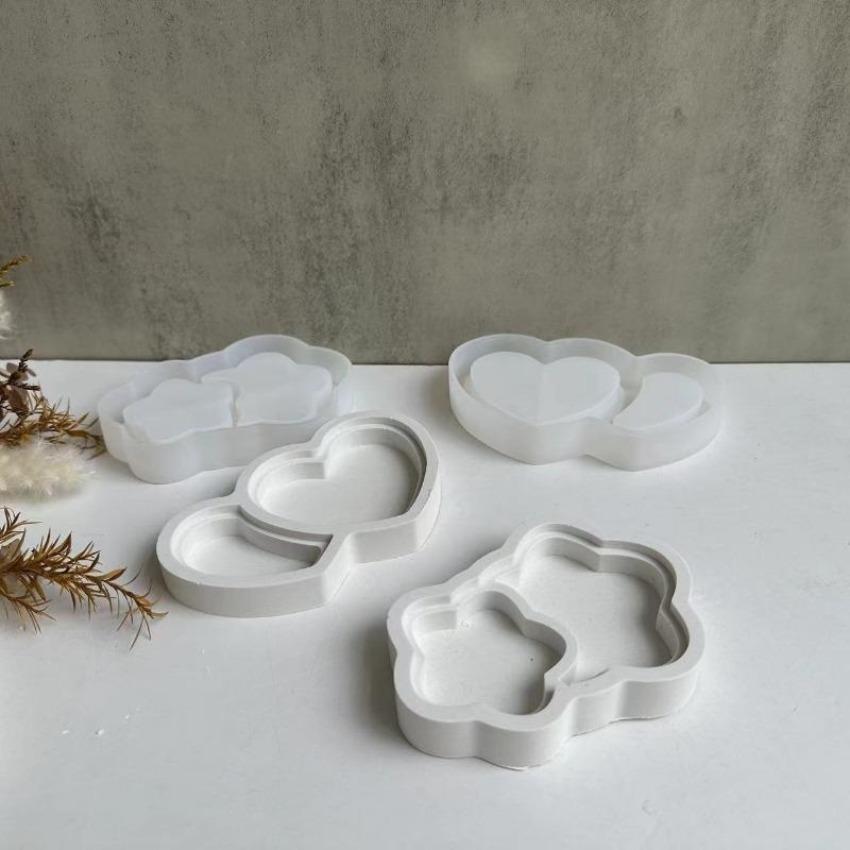 1 ცალი ახალი ორმაგი გულის ფორმის ლანგრის სილიკონის ფორმები წვრილმანი ხუთქიმიანი ვარსკვლავის ეპოქსიდის ფისის შესანახი თეფშის ფორმა ხელობა