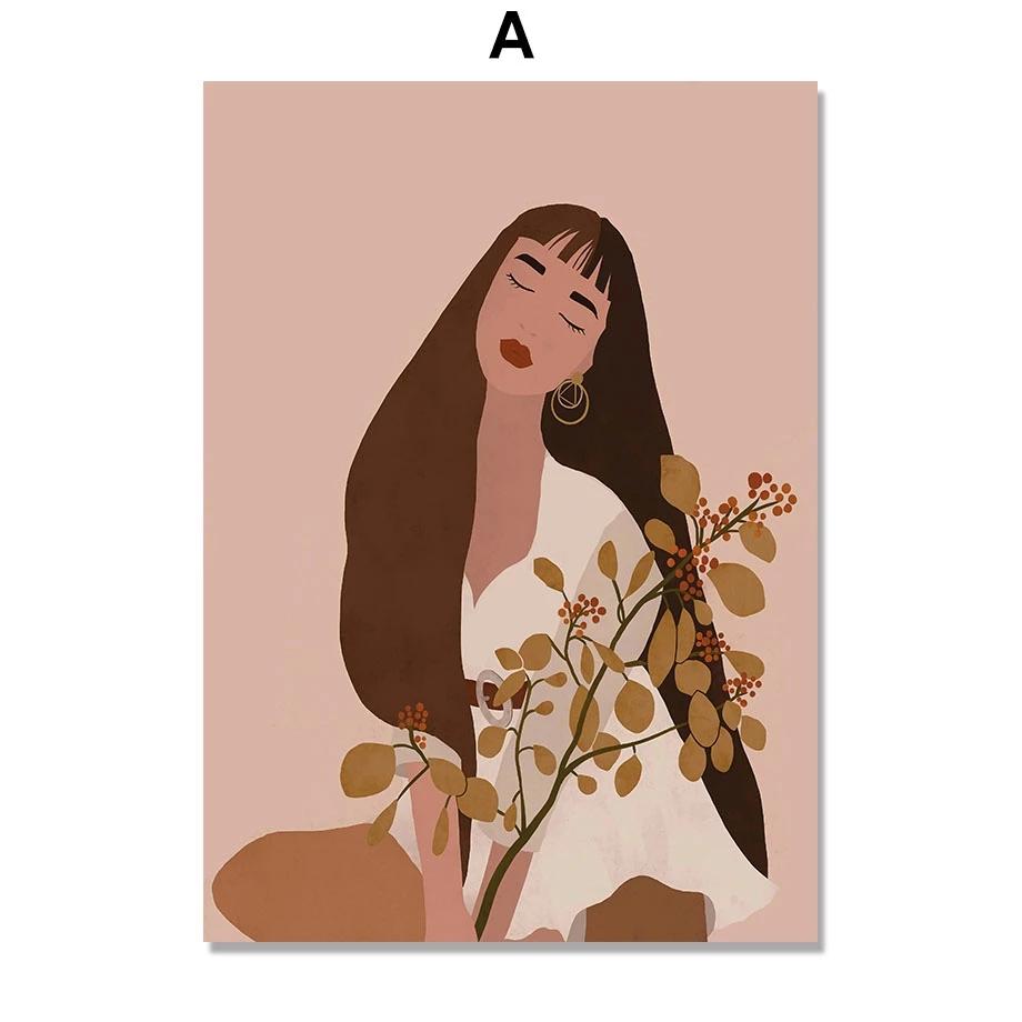 

Рамка из цельного дерева, модная девушка с цветком, женщина, минималистичная настенная живопись на холсте, скандинавские украшения дома, постеры и принты, декор для гостиной 15*20cm(with frame)