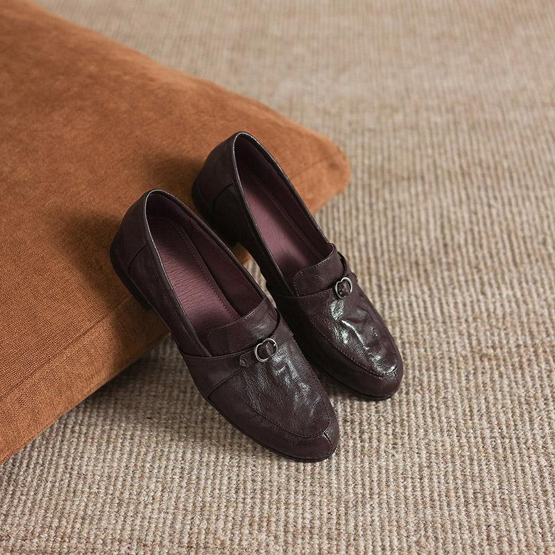 

Krazing Pot Sheepskin Round Toe Thick Med Heels Spring Shoes Slip on Big Size 42 Loafers Women Pleated Beauty Pumps 42 коричневий