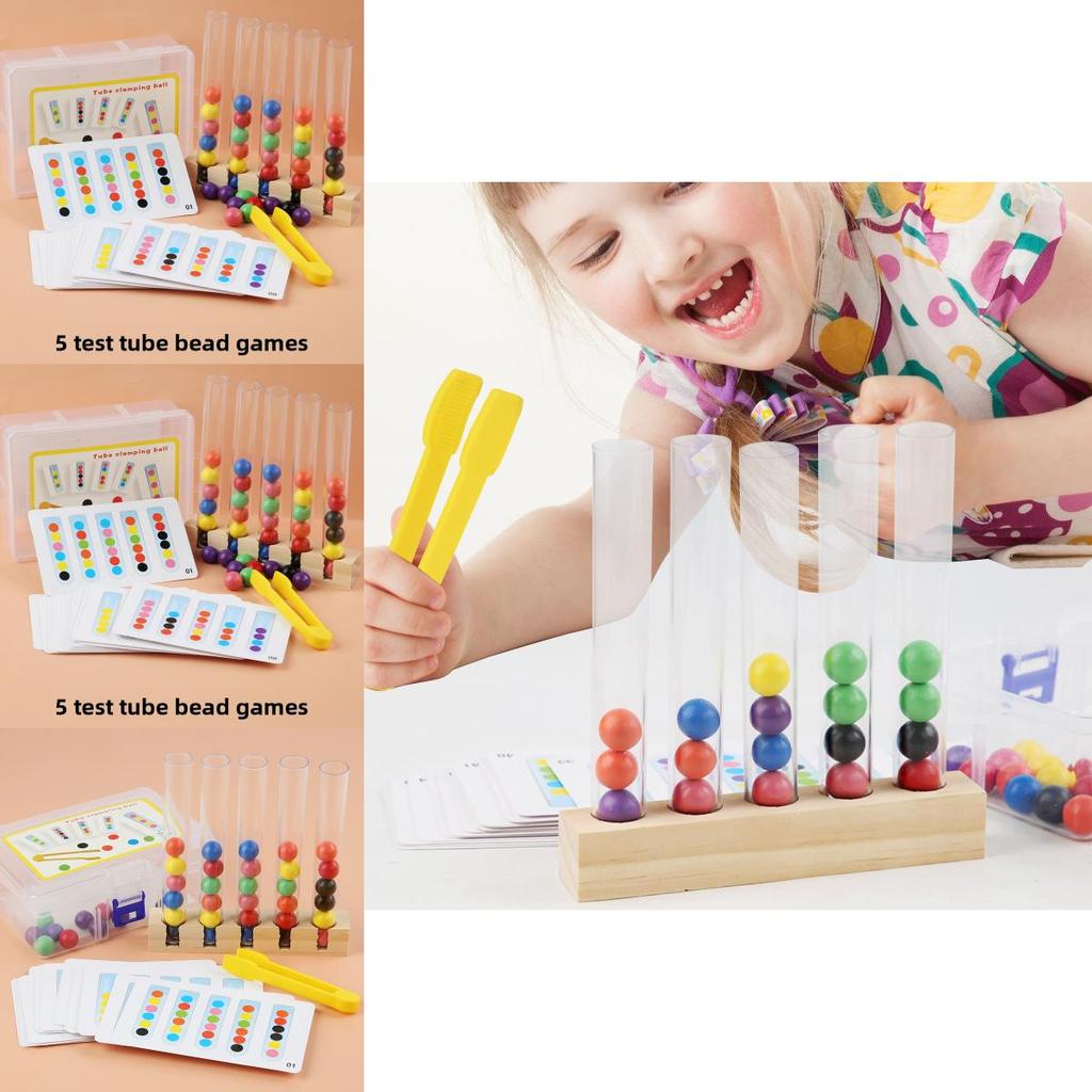 Wooden Educational Childrens Bead Sorting Tubes With Color Recognition For Parentchild Interaction