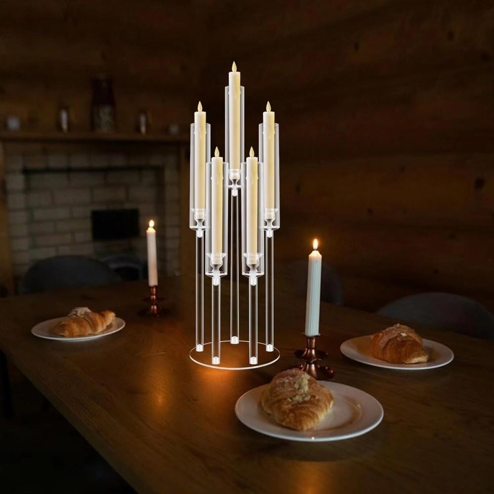 Transparent Candle Holder Acrylic 5-head Candlesticks Holder with Circular Base Main Table Floral Decoration Table Centerpieces