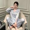 Ice Silk Pajamas Women's French Lace Cardigan Imitation Silk Long-sleeved Trousers Two-piece Set Summer Spring and Autumn Loungewear