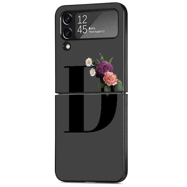 Letters DIY Flower Case For Samsung Galaxy Z Flip 3 4 5G Black Hard PC Phone Housing Z Flip4 Luxury Coque Shell