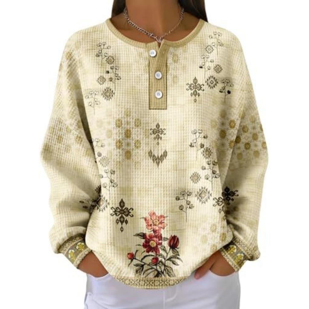 Women's Casual Printed Button Long Sleeve Sweatshirt