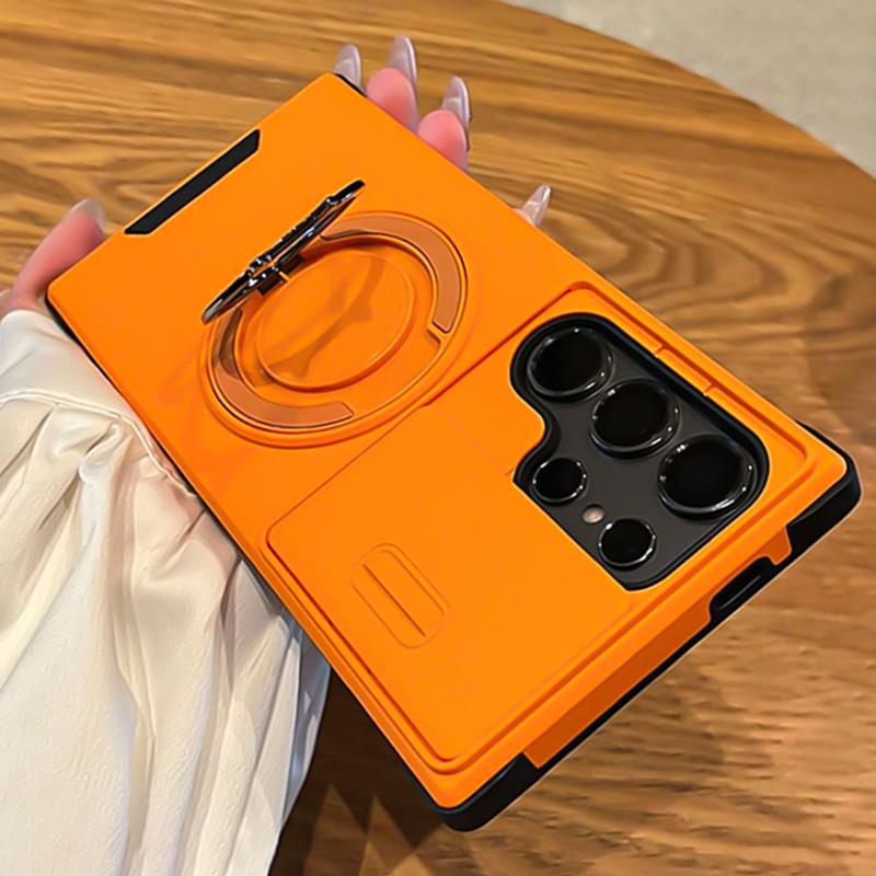 

360°Rotating Hidden Metal Ring Holder Case For Samsung S25 Ultra S24 Plus S23 FE S22 S21 FE Hard PC Bumper Anti-Fall Phone Cover S25 Ultra оранжевый