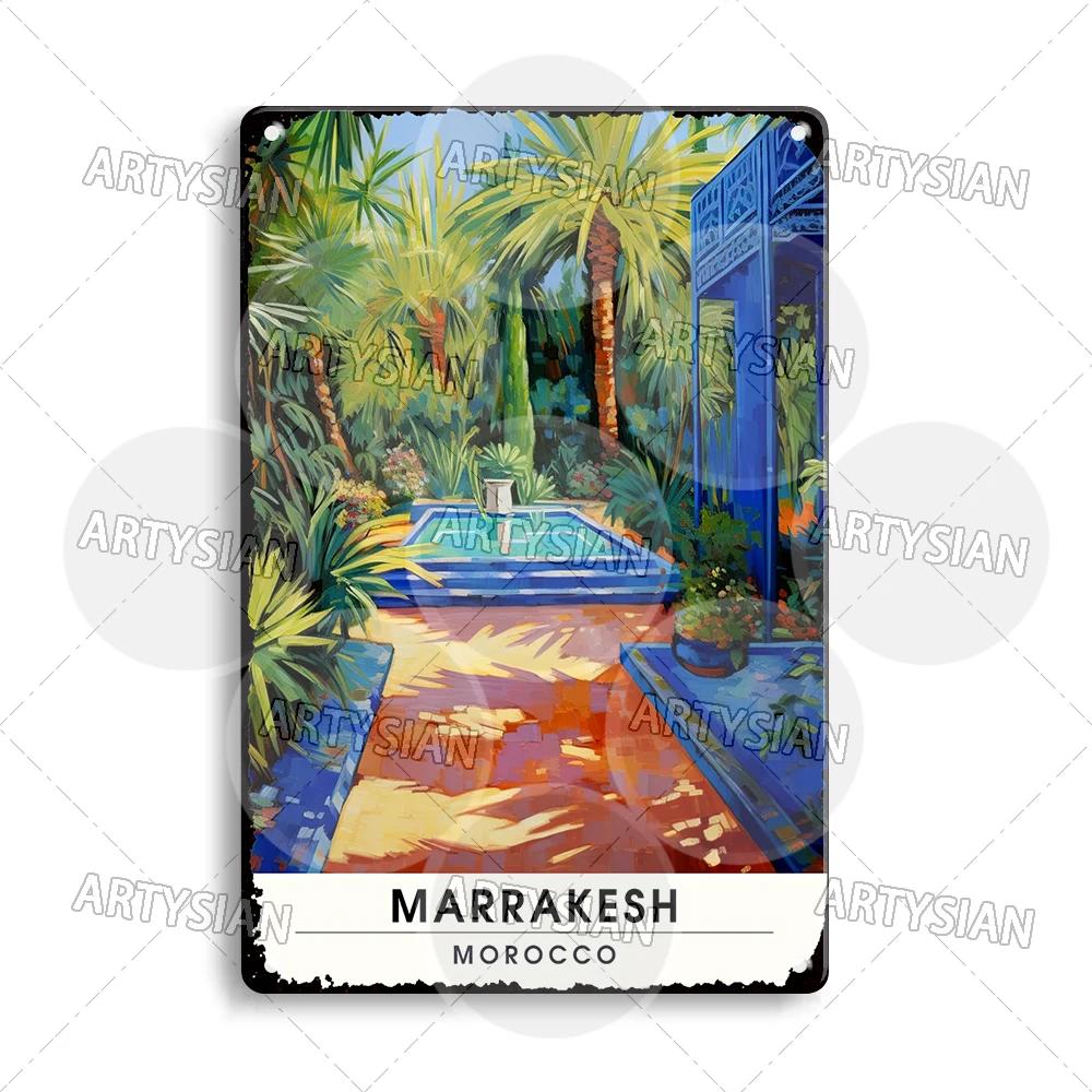 Maghreb Travel Cityscape Metal Sign Alger Algeria Djerba Tunisia Chefchaouen Morocco Marrakesh Zarzis Oran Tiaret Kabylie