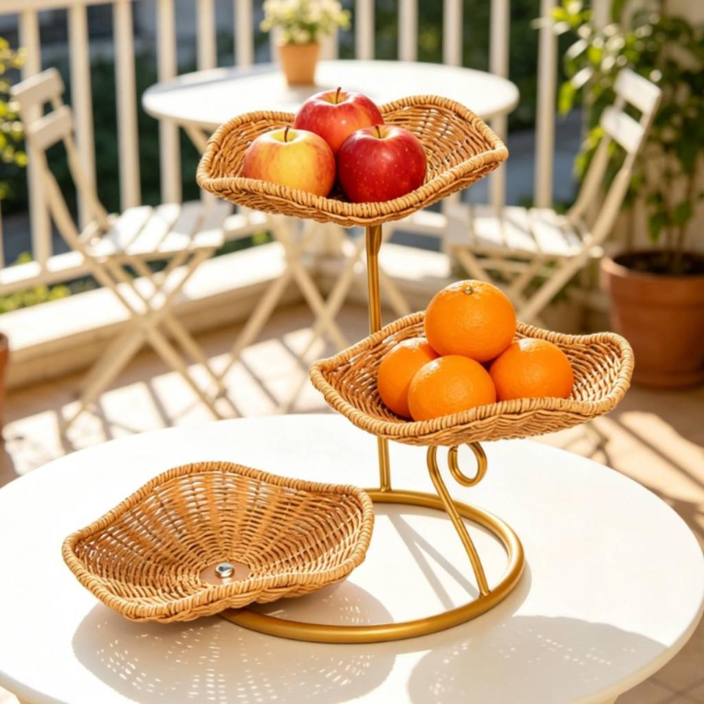Tiered Fruit Basket Faux Rattan ThreeTier Stand Woven Look 3 Tier Bowl for Kitchen