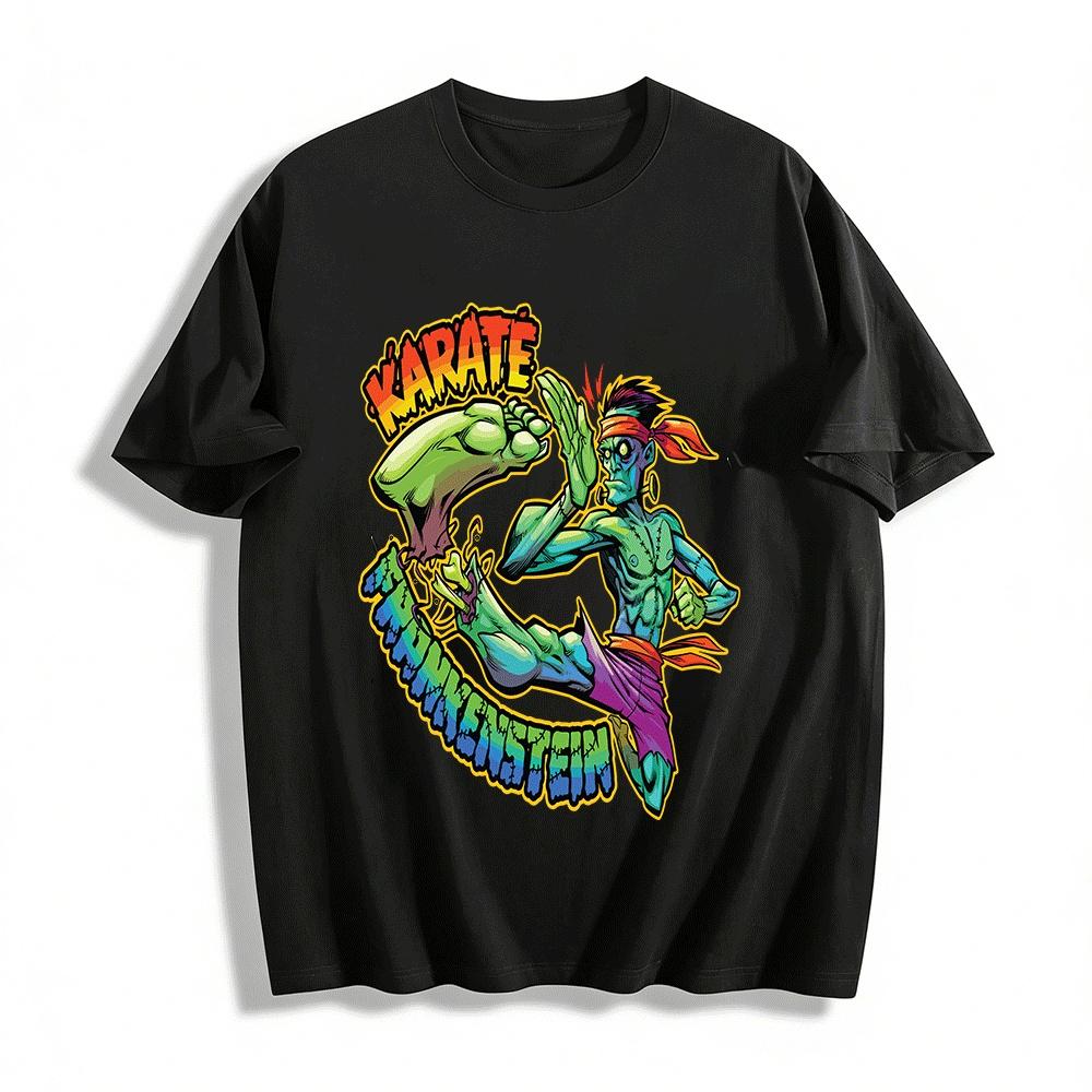 Karate Frankenstein Graphic Casual Tee Cool Monster Print Top Pure cotton T-shirt XXS